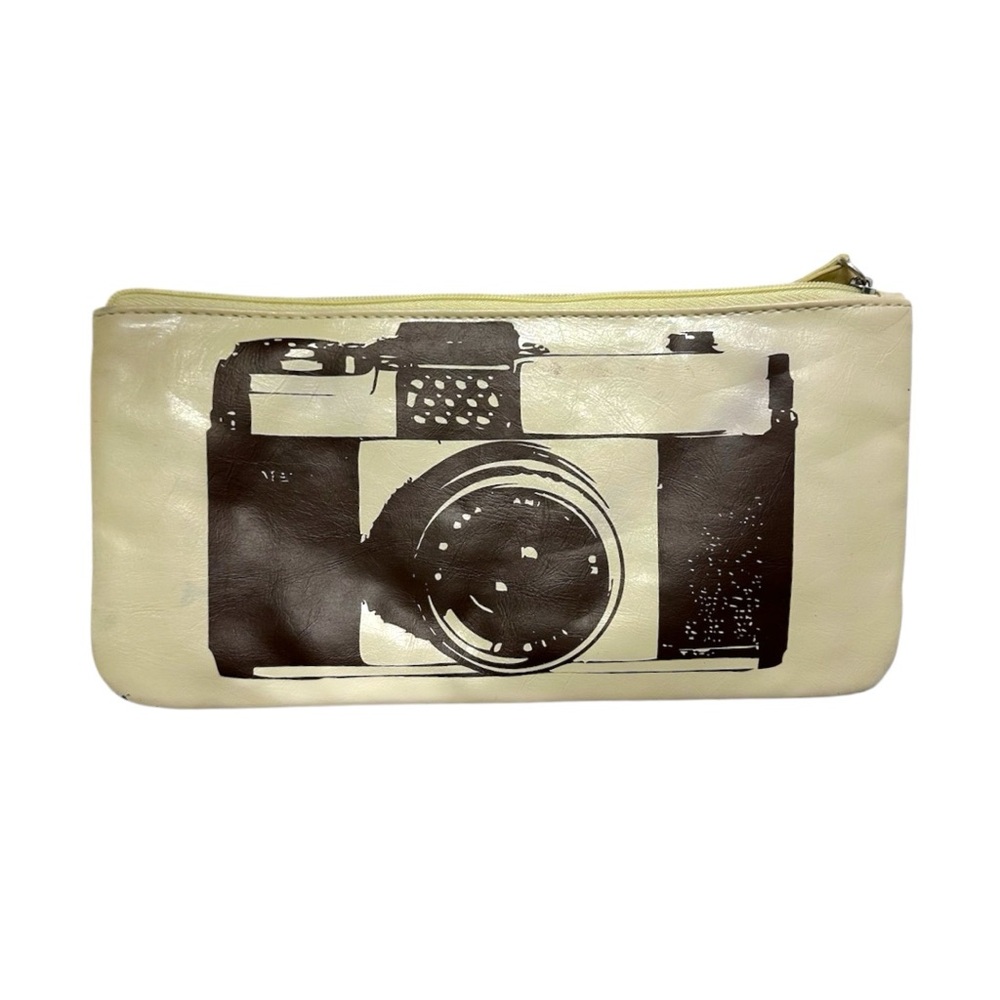 NWT Xhilaration Cream Zip Wallet Pouch Vintage Camera Print Y2K Gorpcore Travel
